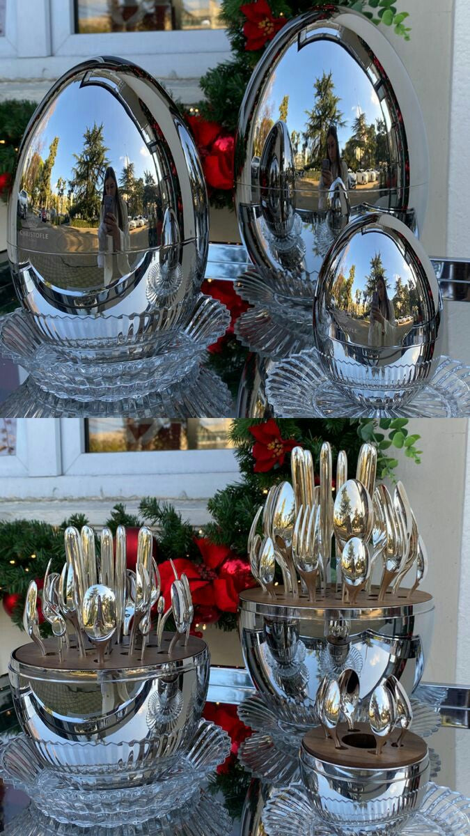 NEW DESIGN 24 PCS CUTLERY SET WITH EGG SHAPE STAND WITH GOLDEN AND SILVER COLOUR