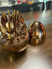 NEW DESIGN 24 PCS CUTLERY SET WITH EGG SHAPE STAND WITH GOLDEN AND SILVER COLOUR