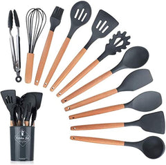 12 pc Set Silicon Kitchen Black Green And Grey